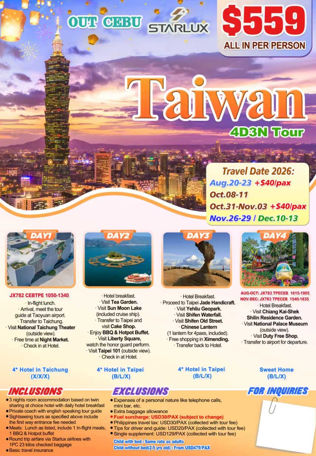 Taiwan tour package — Ctw | Claor Travel & Tours